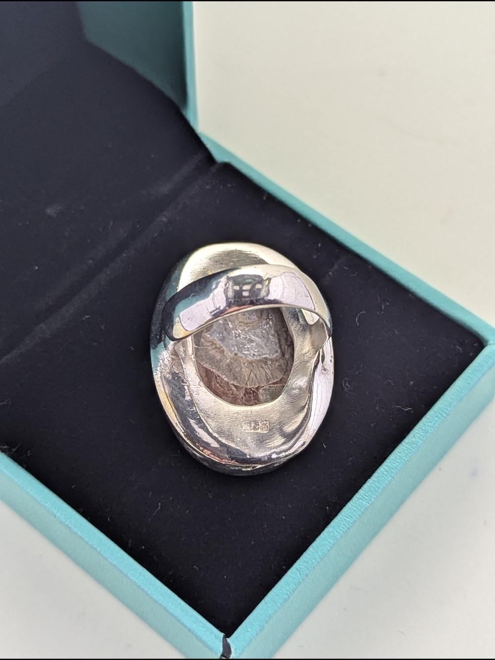 ✨ Vintage Sterling Silver Statement Ring Agate Cabochon ✨ - Picture 3 of 7